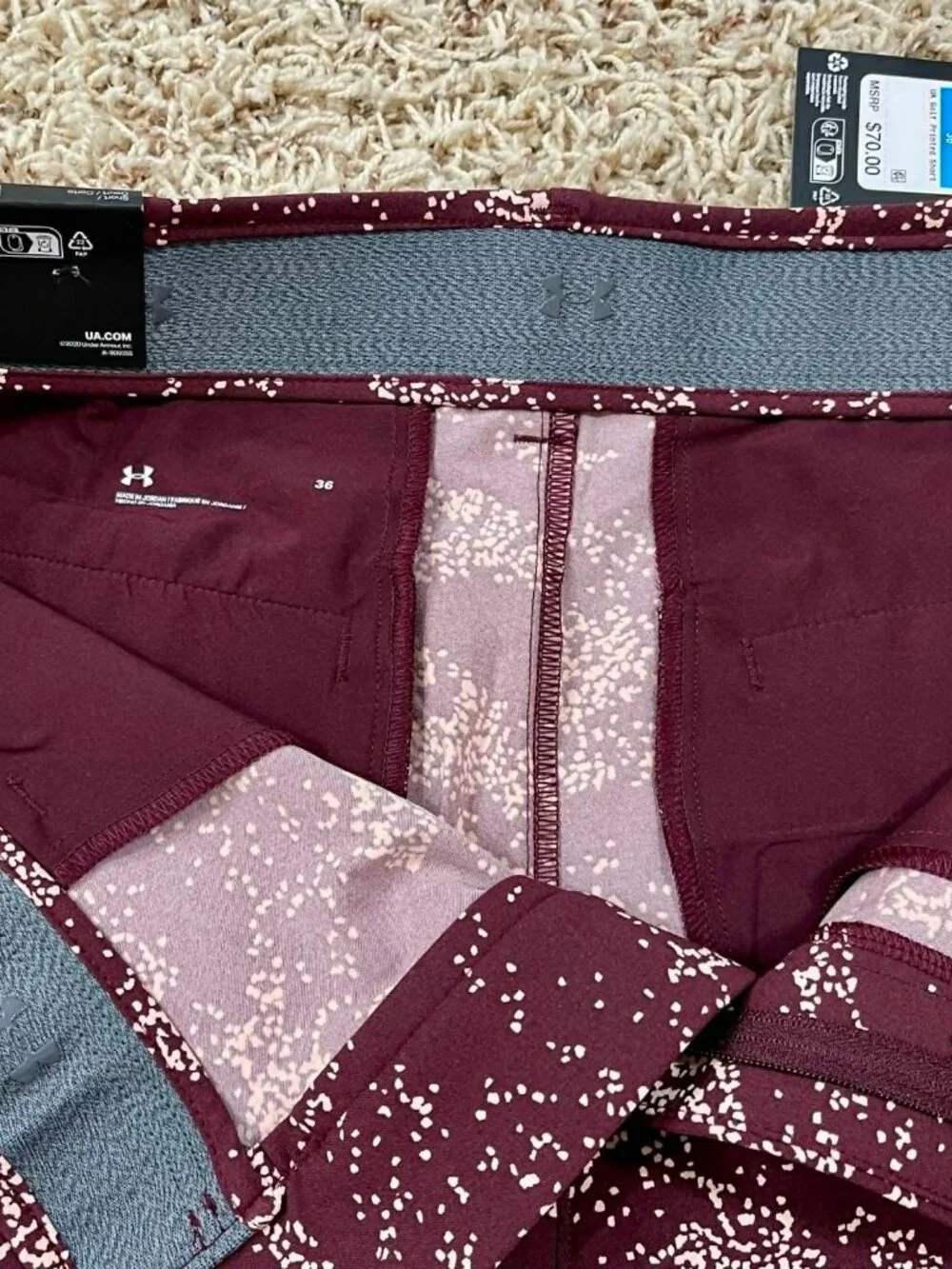 Under Armour Men’s Golf Printed Athletic Shorts Burgundy, Size 36 (New)